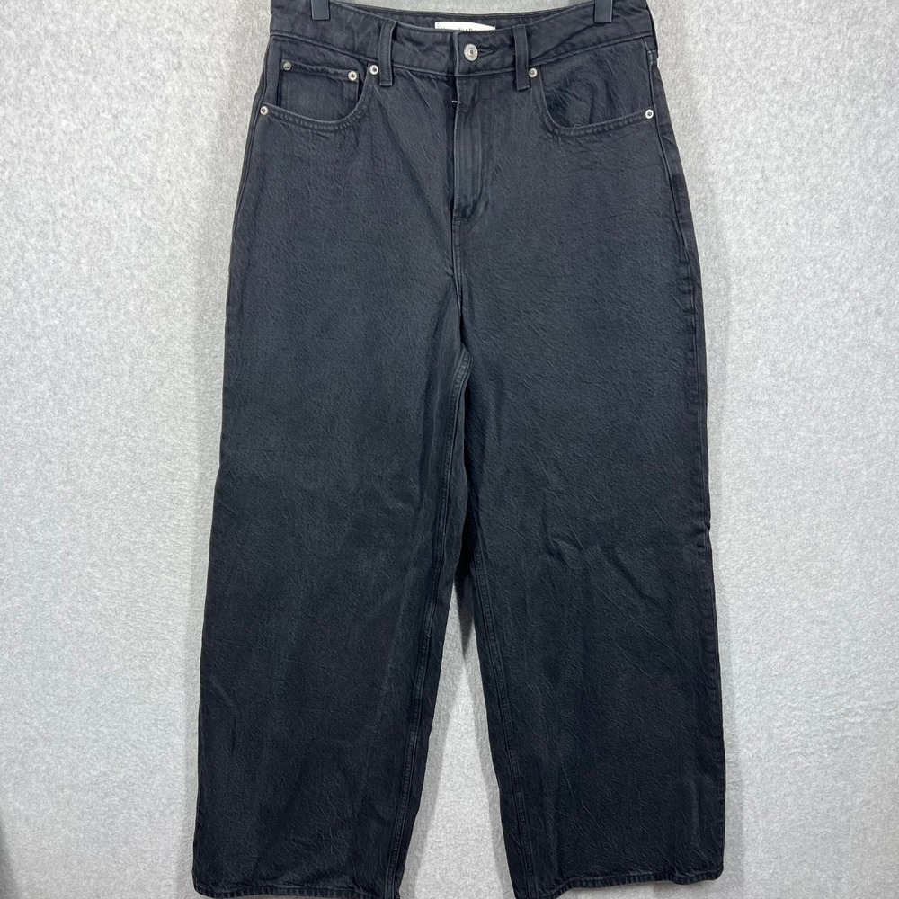 Abercrombie & Fitch High Rise Wide Leg Jeans Women 28 Long Black Curve Love EUC